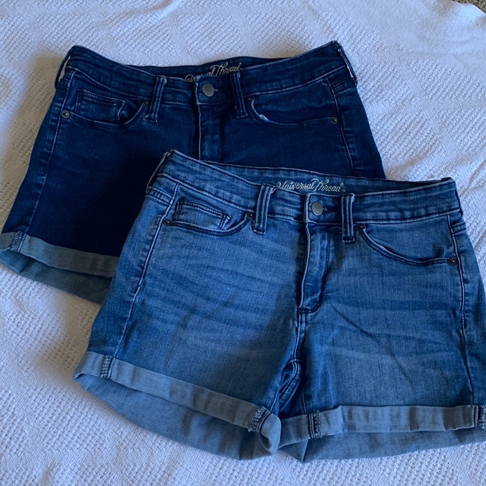 Short set! Two blue Jean rolled cuff shorts